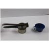 Image 7 : Enameled Pot w/Lid, Enameled Bowl(Chips), Enameled Cup(Chips), Aluminium Strainer & Potato Ricer