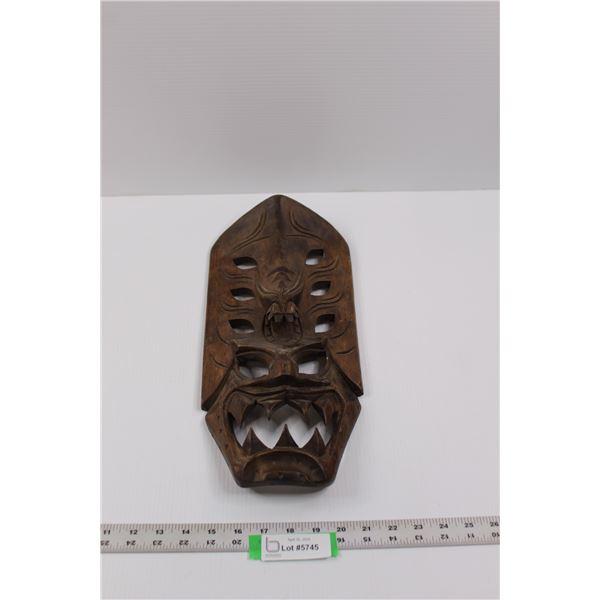 16" Vintage Hand Carved Wood Tribal Dragon Mask - Philippines