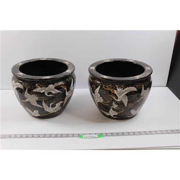 (2) Asian Crane Planters/Pots