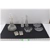 Image 1 : (9 pcs) Glass & Crystal - Decanter w/Stopper, Candy Dish, (2) Ashtrays, (2) Dishes & (2) Vases