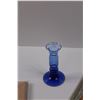 Image 2 : Blue Glass Vase, Brass Hard Hat (Bottle Cap) and Shovel (Bottle Opener) w/Case, Olympia Make-Up Pouc