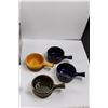 Image 2 : (4) Cortain Glazed Ceramic French Onion Soup Bowls & Fondue Set (Appears NIB, Unused)