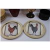 Image 2 : Chicken Art (11.25" diameter), (12) Woven Dantie Trays, Mosaic Glass Vase (Red), Candle Stick Base w