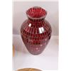 Image 7 : Chicken Art (11.25" diameter), (12) Woven Dantie Trays, Mosaic Glass Vase (Red), Candle Stick Base w