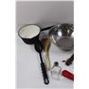 Image 3 : BBQ Set (Fork, Flipper, Tongs), (2) Spoons , (2) Tongs, (2) Pots (1) Lid, Vinegar Bottle, Large Mixi