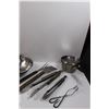 Image 5 : BBQ Set (Fork, Flipper, Tongs), (2) Spoons , (2) Tongs, (2) Pots (1) Lid, Vinegar Bottle, Large Mixi
