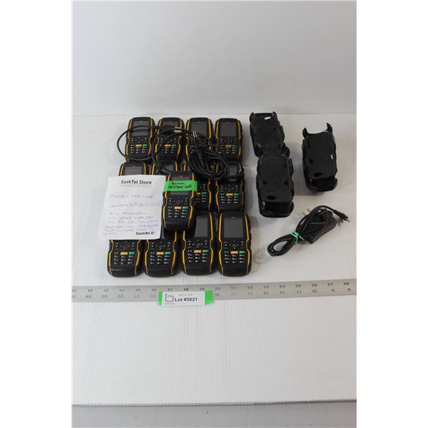 (12) Sonim XP5560 Cell Phones, (7) Phone Holders, Charging Cables