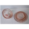 Image 3 : Round Pink Depression Glass Butter Dish, Embroidered Tea Towels, etc.