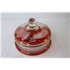 Image 8 : Pinwheel Crystal Pedestal Bowl, (2) Glass Lidded Bowls, Red & Gold Lidded Bowl