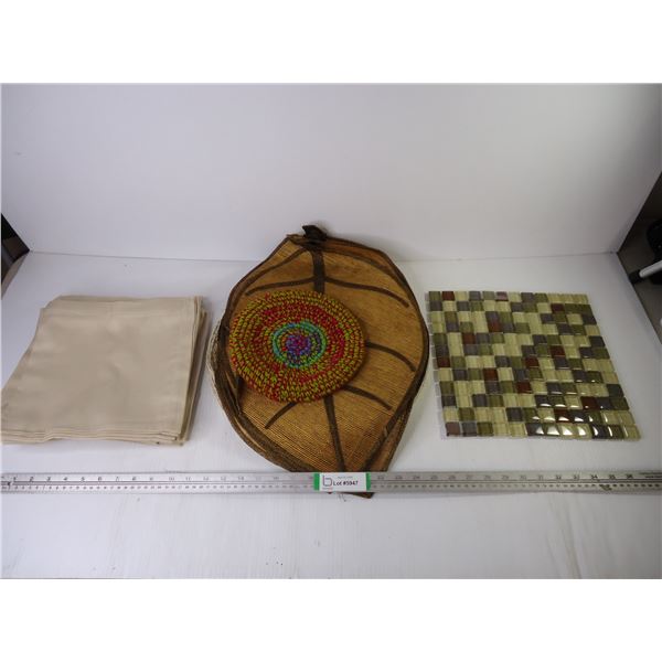 (10) Dinner Napkins,(12) Place Mats, Pot Holder and Glass Backsplash Tile