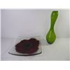 Image 2 : Lime Green Abstract Vase and Fused Art Serving Platter