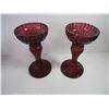Image 6 : Embossed Metal Wall Art, Glass Pedestal Bowl,(2) Cranberry Glass Candle Holders