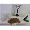 Image 1 : (12) Tassels,(3) Candle Holders, Sugar Container, Metal Ant Ornament, Deco Glass Bottle and Metal Ca