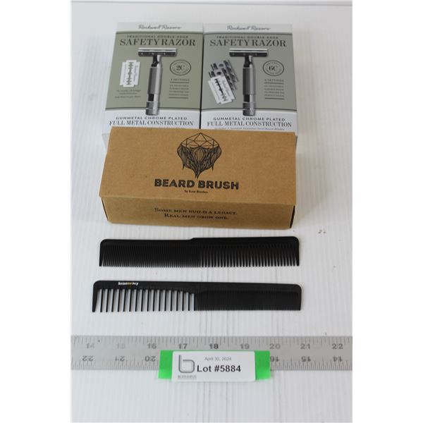 Beard Brush, (2) Razors, (2) Combs