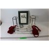 Image 1 : Framed Picture, (3) Ikea Lights, Vase, Metal/Glass Holder, Drapery Holders, etc.