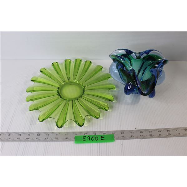 (2) Art Glass Pieces - Plate, Bowl