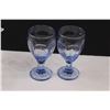 Image 4 : (3) Crystal Pedestal Dishes, (2) Blue Glass Pedestal Glasses & Clay Bowl