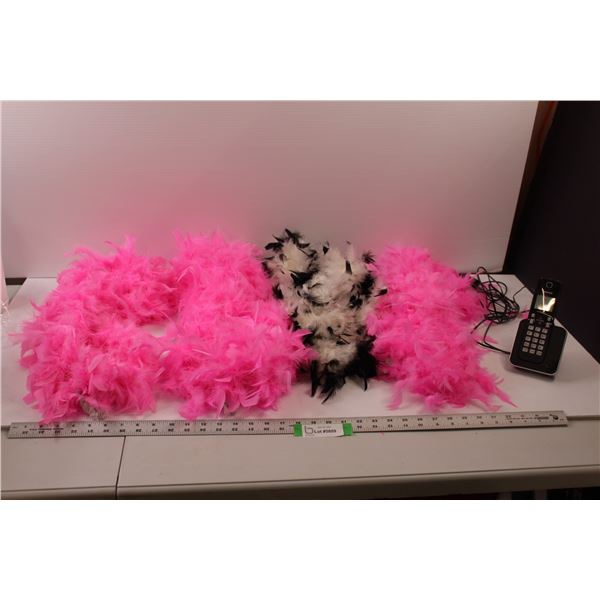 (4) Feather Boas (3- Pink, 1- Black/White) & Panasonic Cordless Phone w/Base and Cords (Untested)