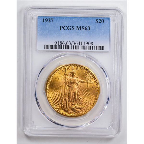 1927 $20 Double Eagle Gold Coin PCGS MS63