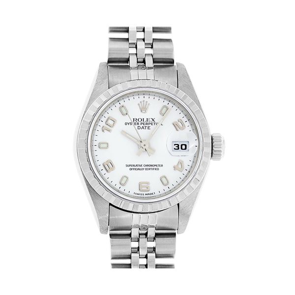 Rolex Ladies Quickset Stainless Steel White Arabic 26MM Date Wristwatch