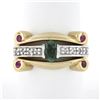 Image 1 : 14K TT Gold.92 ctw Oval Sapphire Solitaire Diamond Ruby Sideways Scroll Band Rin