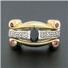 Image 2 : 14K TT Gold.92 ctw Oval Sapphire Solitaire Diamond Ruby Sideways Scroll Band Rin