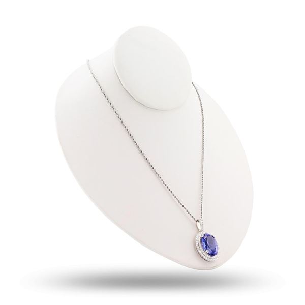 18.75 ctw Tanzanite and 1.39 ctw Diamond Platinum Pendant/Necklace (GIA CERTIFIE