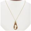 Image 1 : Vintage 14k Gold Tear Drop Bezel Carved Shell Cameo Pendant 16" Curb Link Chain