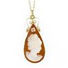 Image 2 : Vintage 14k Gold Tear Drop Bezel Carved Shell Cameo Pendant 16" Curb Link Chain