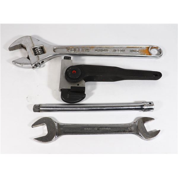 ASSORTED TOOLS INC. CRESCENT WRENCH, PIPE WRENCH,