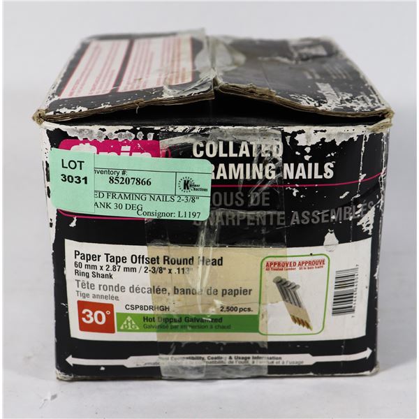 COLLATED FRAMING NAILS 2-3/8" RING SHANK 30 DEG