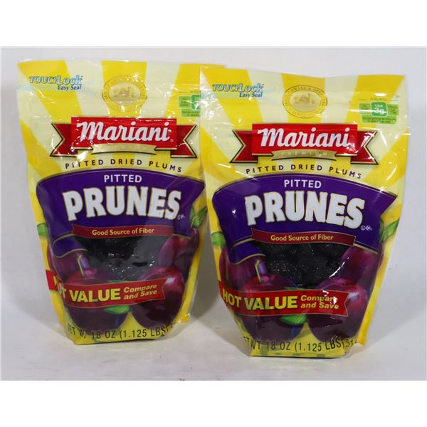 TWO BAGS OF DRIED PRUNES 510G EA