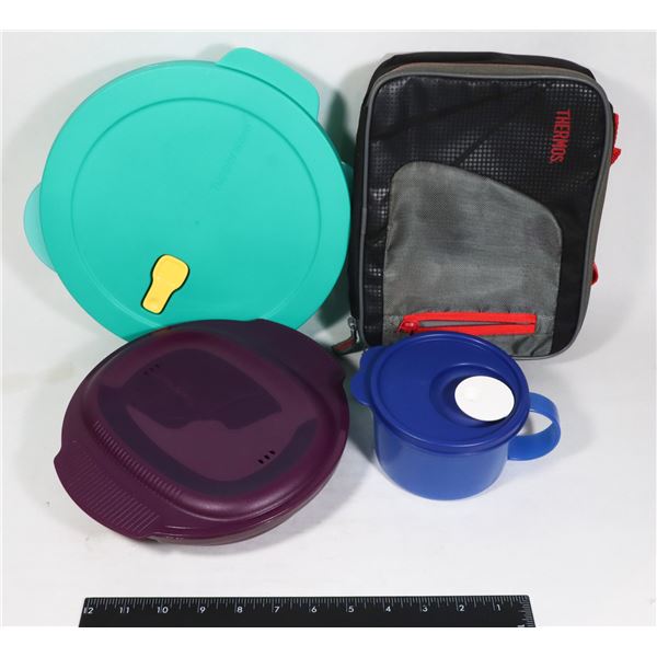 TUPPERWARE ITEMS, WITH THERMOS LUNCH BAG