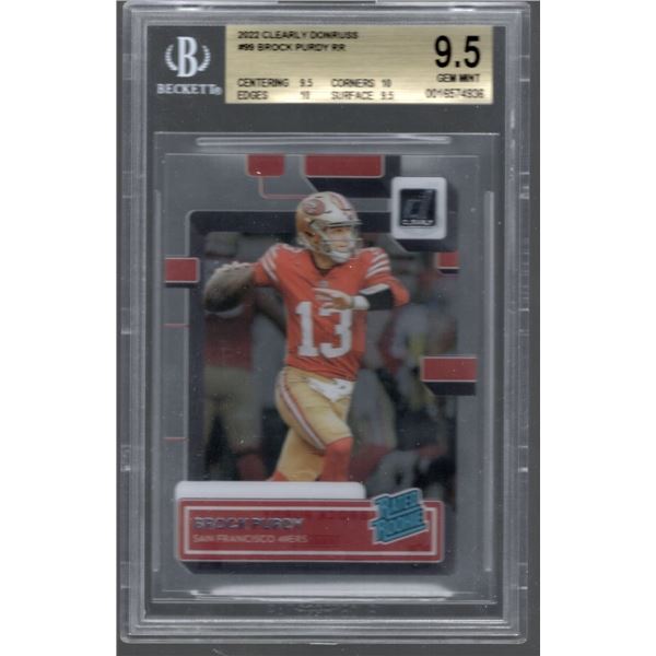 Brock Purdy Graded Rookie Card 2022 Clearly Donruss #99 BGS 9.5