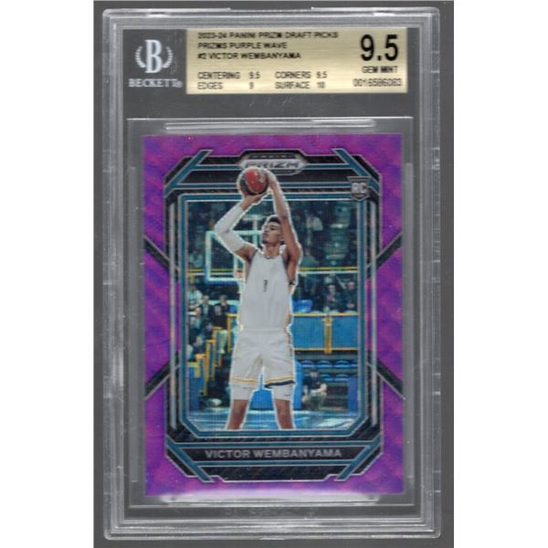 Victor Wembanyama Graded Rookie Card 2023 Panini Draft Picks Purple Wave Prizm #2 BGS 9.5