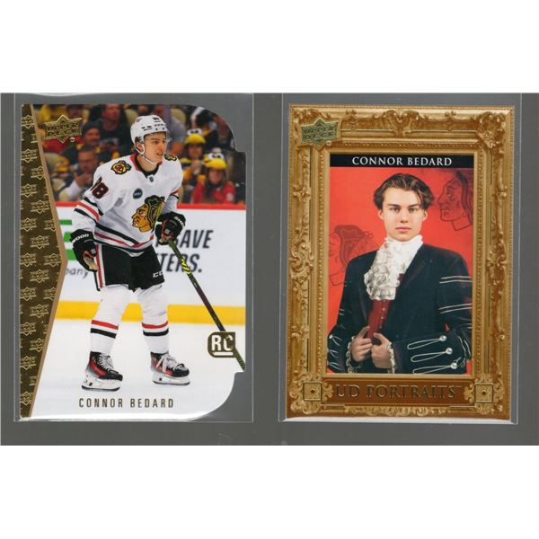 Lot of 2 Connor Bedard Rookie Cards 2023-24 Upper Deck Series 2 Die-Cut #RDT-19 & UD Portraits #P60