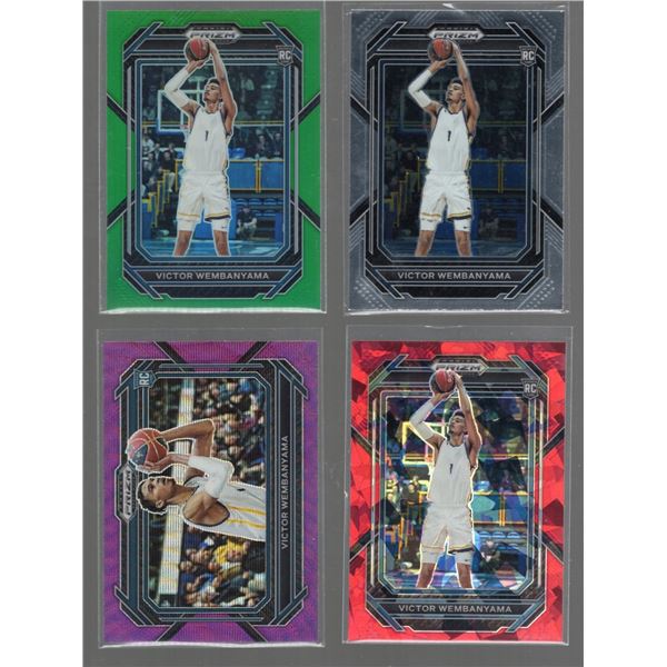 Lot of 4 Victor Wembanyama Rookie Cards 2023 Panini Prizm Draft Picks Red Cracked Ice Prizm, Green P