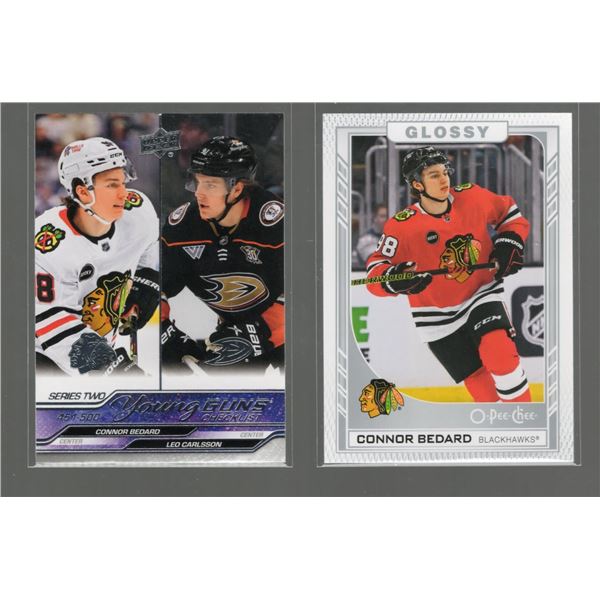 Lot of 2 Connor Bedard Rookie Cards 2023-24 Upper Deck Series 2 Young Guns Checklist & Glossy