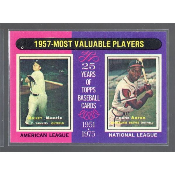 Mickey Mantle & Hank Aaron 1957 MVP 1975 Topps Card number 195