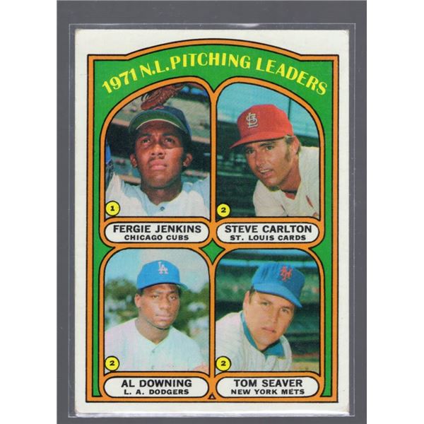 Fergie Jenkins, Tom Seaver, & Steve Carlton 1971 NL Pitching Leaders 1972 Topps Card number 93