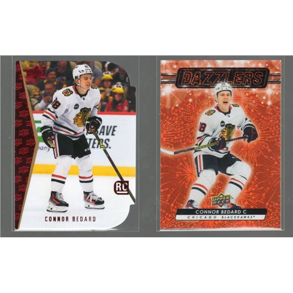 Lot of 2 Connor Bedard Rookie Cards 2023-24 Upper Deck Series 2 Red Die-Cut #RDT-19 & Orange Dazzler