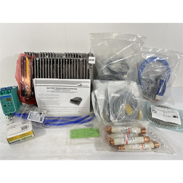 JOB LOT - ELECTRICAL COMPONENTS - EQUILIZER, TEMP CONVERTER, CABLES, ETC - AS NEW
