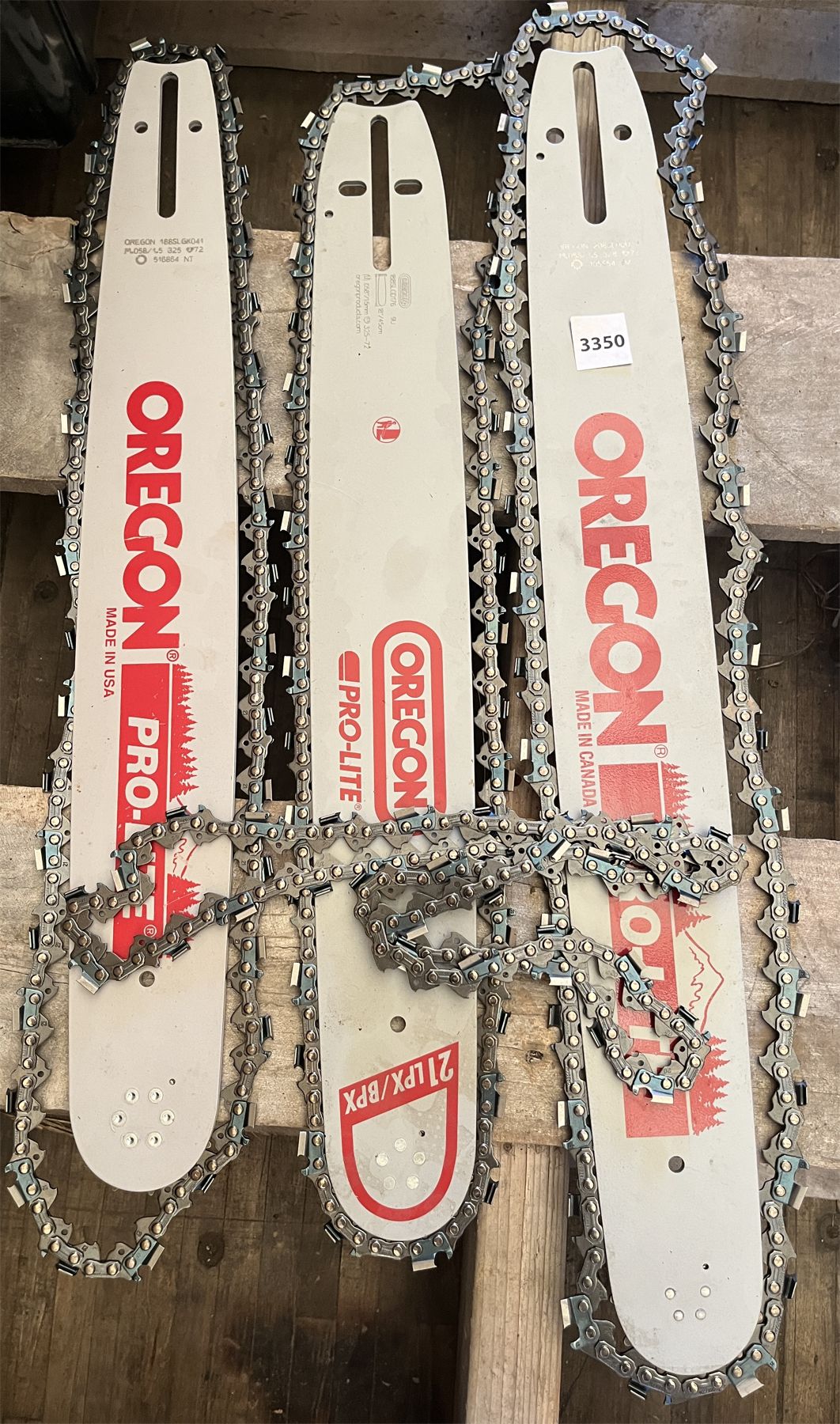 LOT OF 3 - OREGON CHAINSAW BLADES W/ CHAIN