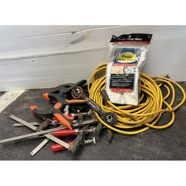JOB LOT - INCL PLASTIC DROP SHEET, EXTENSION CORD & CLAMPS - SEE ALL PICS 