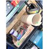 Image 1 : Contents of Shelf | Flat of Tools | Cork Board | Foot Pump