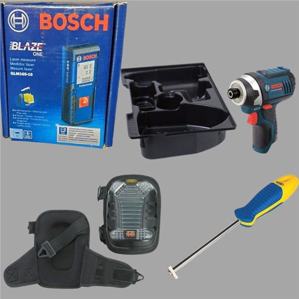 Bosch Impact Driver with a Bosch Laser Distance w/ Knee Pads & Grout removal tool