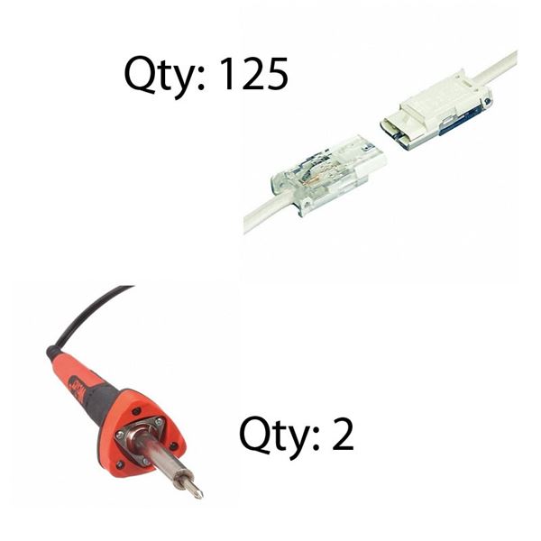 Qty 125 Nonmetallic Splicers, 300 V, 14 AWG, 12 AWG, & 2 Weller 25W Soldering Iron Kit