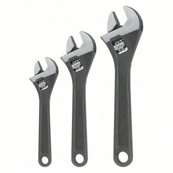 Qty 6 Adj. Wrench Set, Steel, Blk Oxid, 8" to 12" Blackhawk Ratcheting Wrench Set, SAE,7 PC