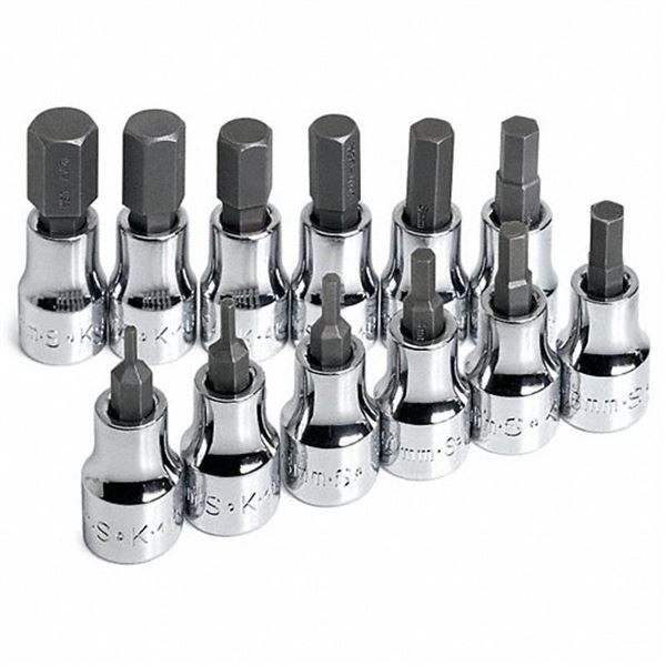 S.K Socket Bit Sets, Stl, StSz 3/8 in, DrSz 3/8 in