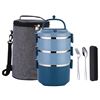 Image 1 : Lot of 1 Stackable 3-Layer Bento Lunch Box w/ Insulated Carrying Bag & Cutlery Set - Brand New